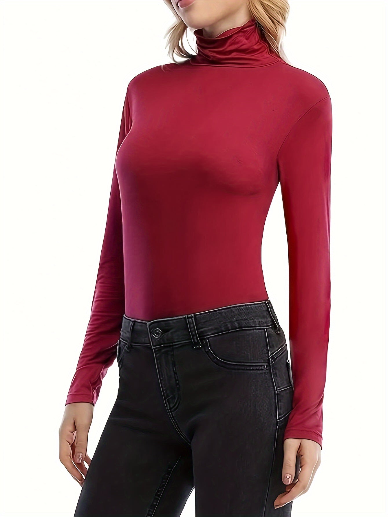 Women's Plus Size Solid Slim Long Sleeve Turtle Neck T-Shirt