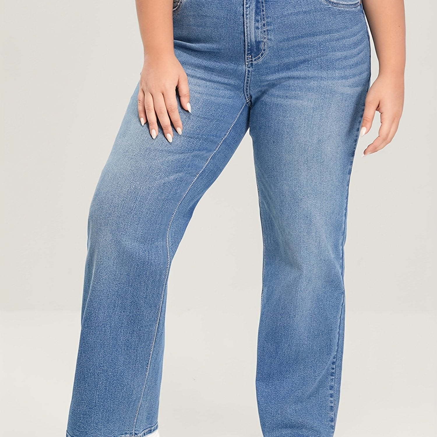 Women's Plus Size Blue Washed High Rise Wide Leg Jeans
