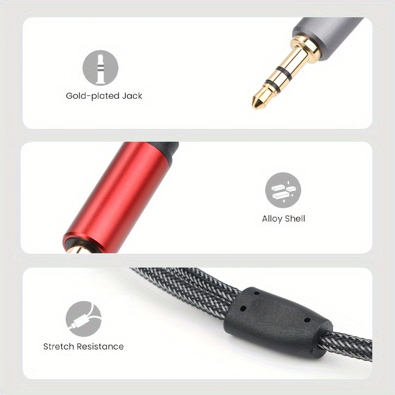 3.5mm to 2-6.35mm Audio Cable Y-Splitter Nylon Mesh Oxygen-Free Copper