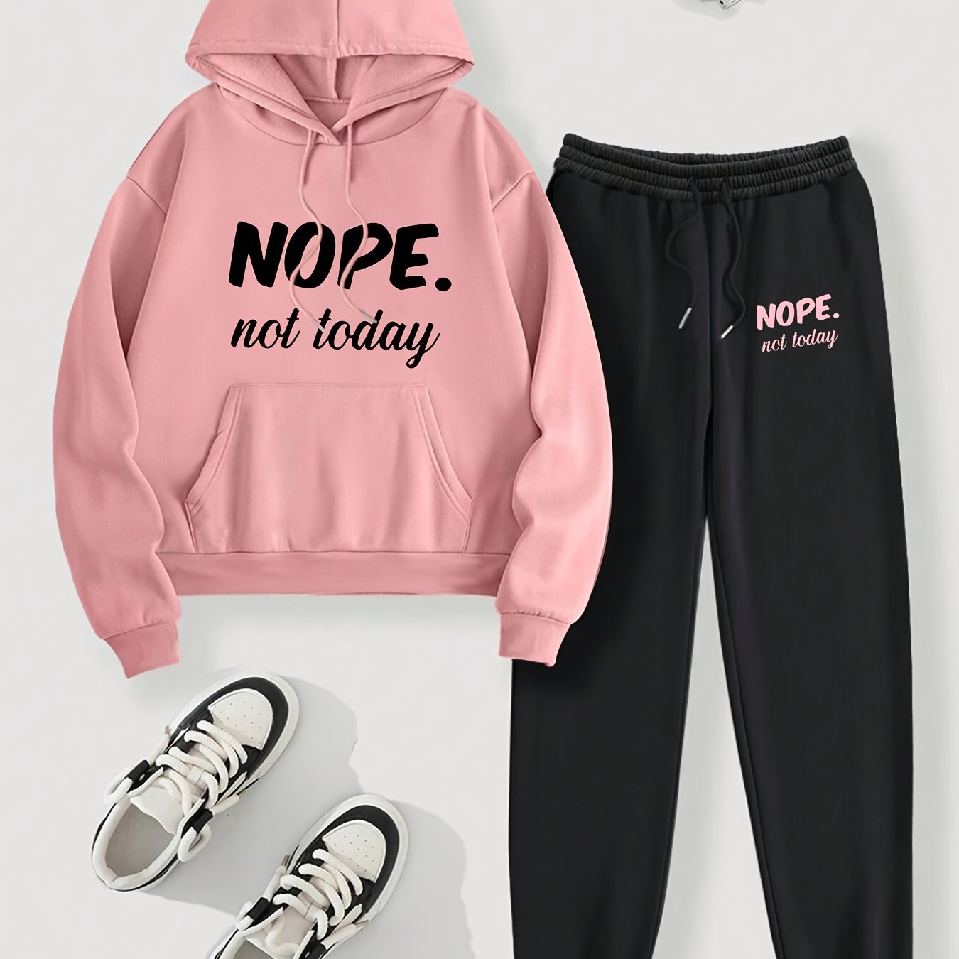 Women's Plus Size Hoodie and Joggers Set Pink Black Polyester Letter Print