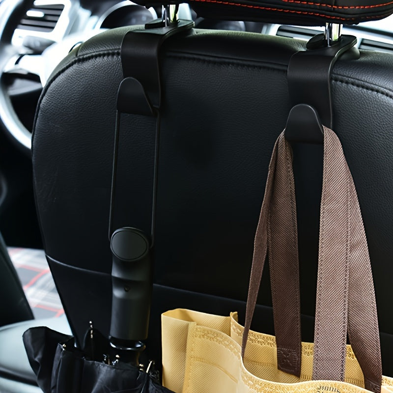 2PC Black Car Seat Back Hooks Adjustable Headrest Organizers for Bags Clothes