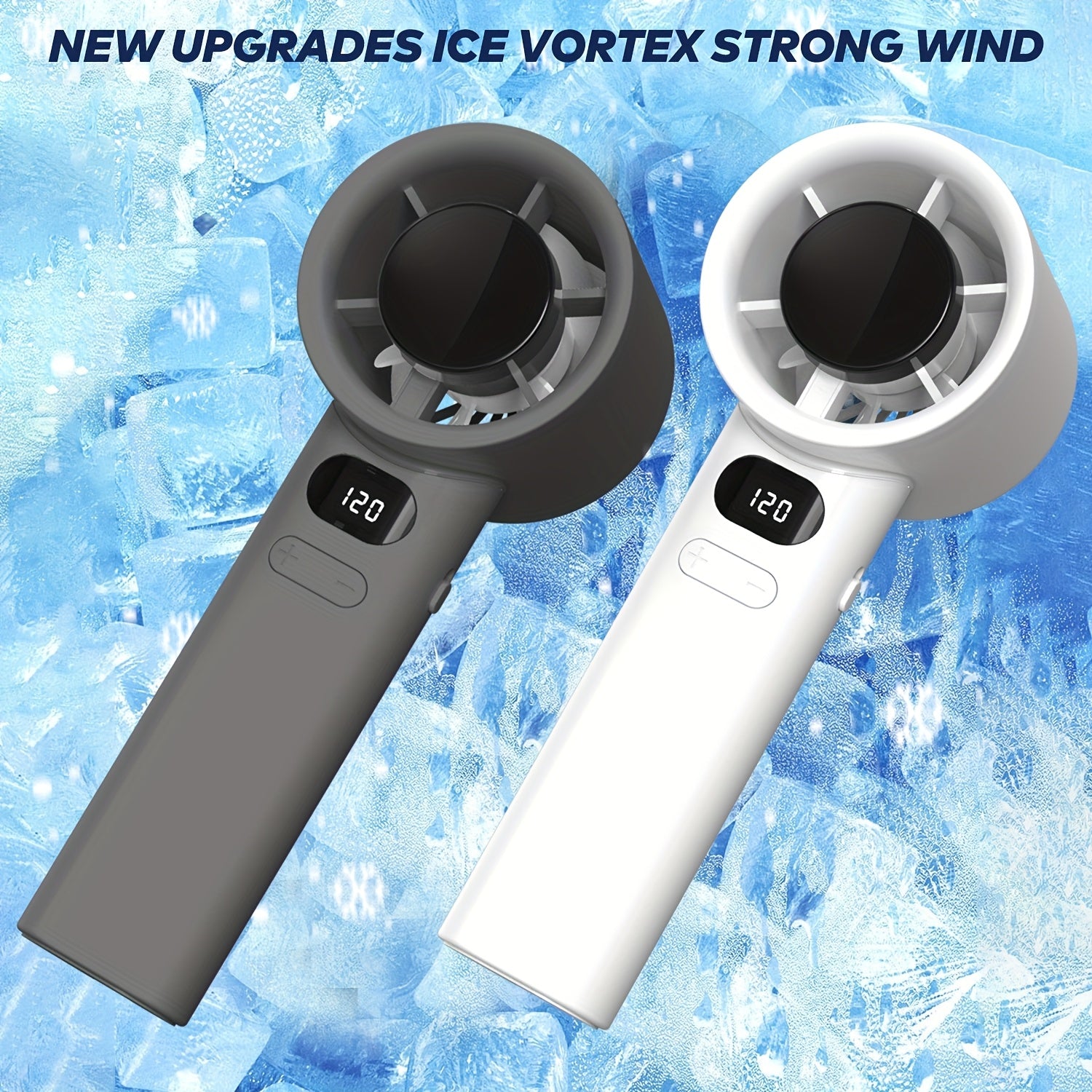 Handheld Fan with 120-Speed Variable, LED Display, USB Rechargeable, Portable for Travel and Outdoor Use in Gray and White