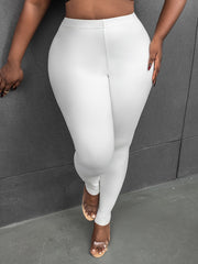 Plus Size High-Waisted Leggings Solid Color Non-See-Through Polyester Women
