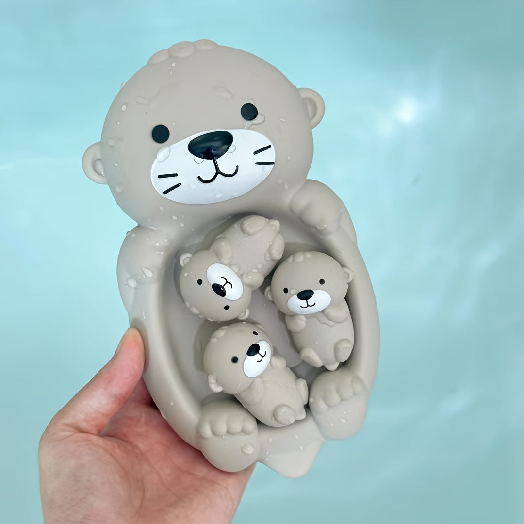 Kids Bath Toys Set with Silicone Otter and Seal Water Toys Musical Pinch Stacking Floating