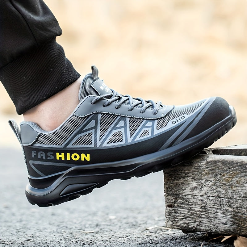 Men's Breathable Non-Slip Steel Toe Work Shoes Puncture Proof Fabric Rubber