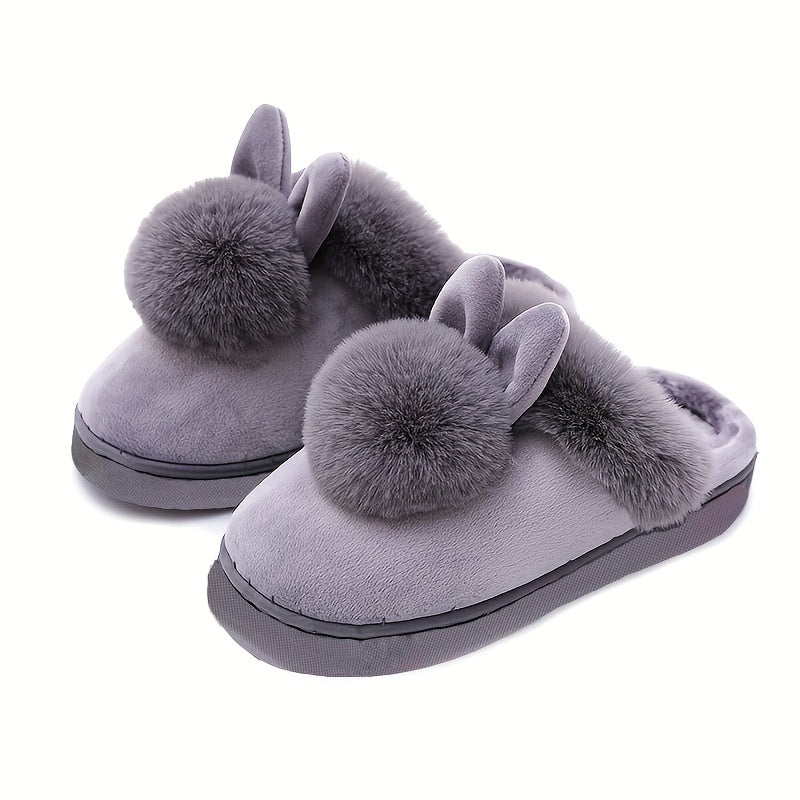 Женские пушистые тапочки с помпоном в виде кролика, закрытый носок, мягкая подошва, зимние теплые