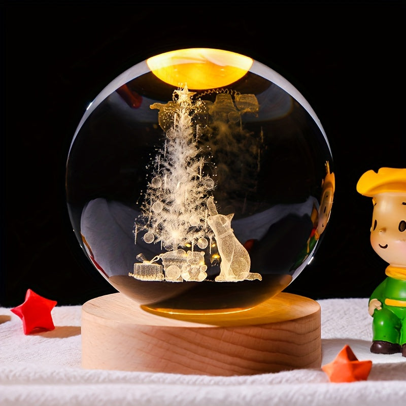 Lámpara de noche de bola de cristal que cambia de color con diseños navideños, alimentada por USB, regalo decorativo