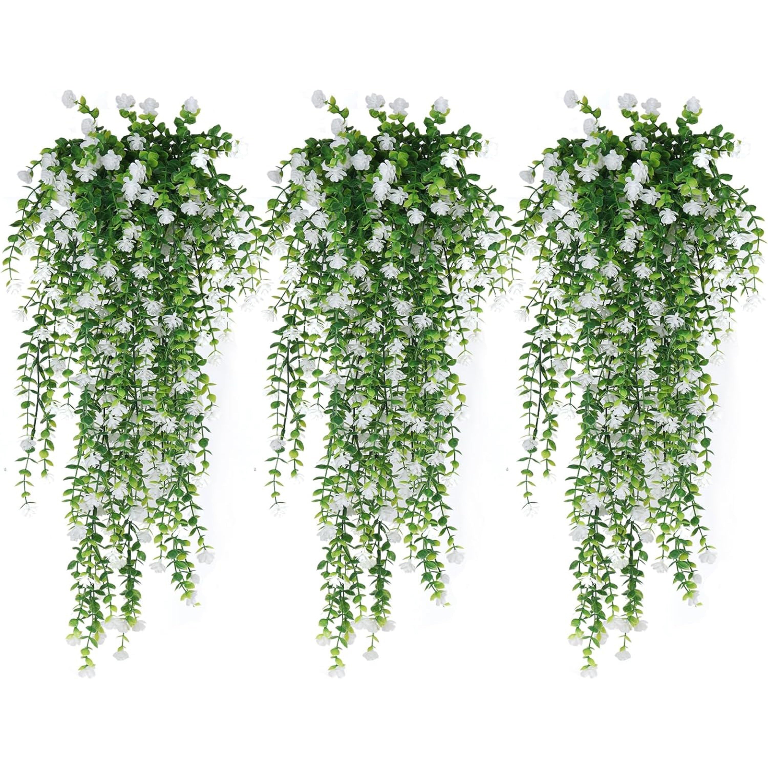 6 Pack Artificial Hanging Plants with Detachable Eucalyptus Tea Flowers for Indoor Outdoor Wall Garden Decor