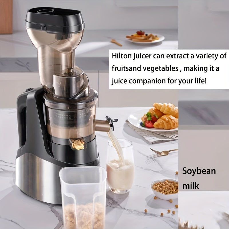 EU Plug Hilton Cold Press Juicer, 300W sekin masticating mashinalari, butun mevalar va sabzavotlar uchun katta oziqlantirish qudug'i, tozalash oson, yuqori sharbat hosili, DIY muzqaymoq, zanglamaydigan po'latdan.