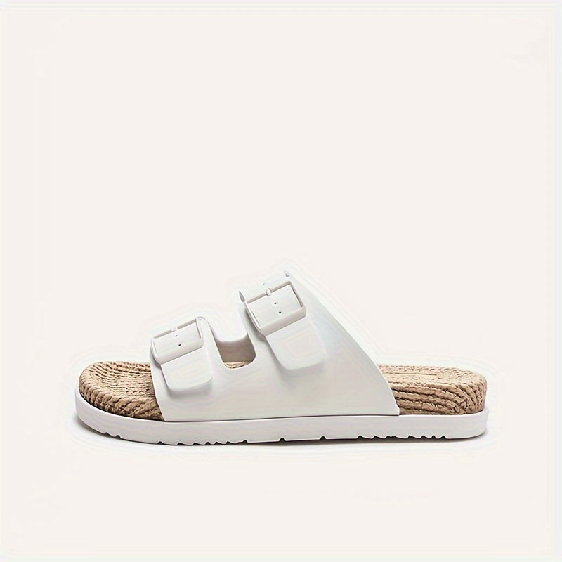Erkaklar uchun bir rangli ochiq barmoqli slippers, bog'ichli tasmalari bilan, nafas oladigan va qulay EVA tagligi, plyaj yoki tasodifiy kiyim uchun mukammal.
