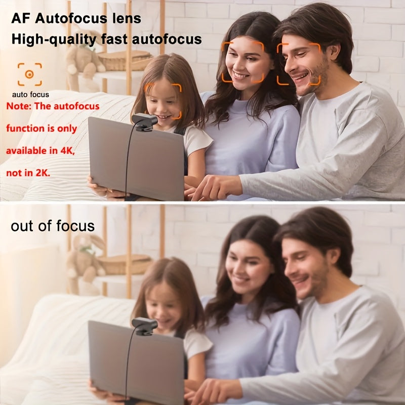 2K 4K Ultra HD vebkamerasi, o'z-o'zini fokuslash mikrofon bilan, o'yinlar, video konferensiyalar va noutbuk uchun