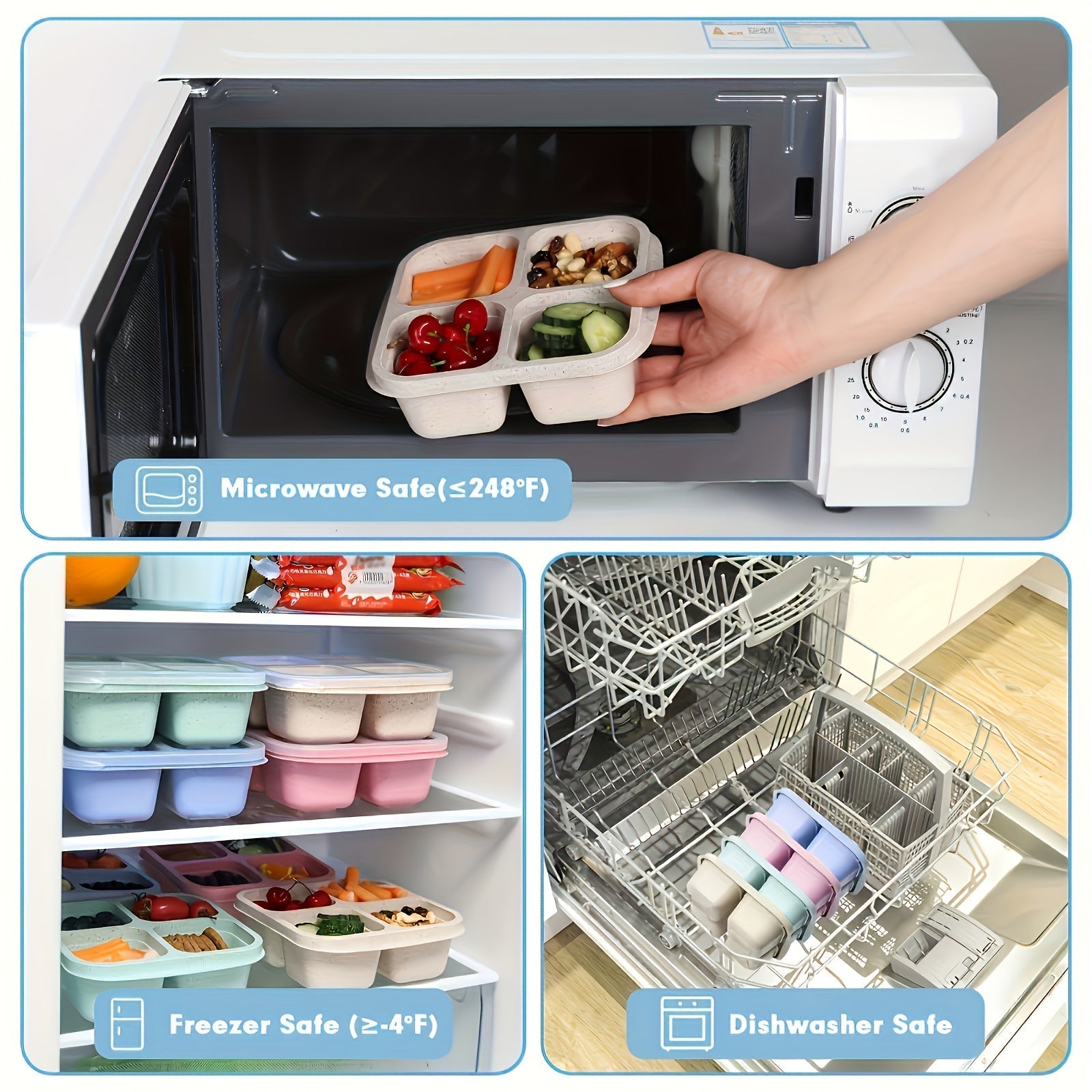 Reusable BPA-Free Meal Prep Container with Transparent Lid, 4 Compartments, Wheat Straw