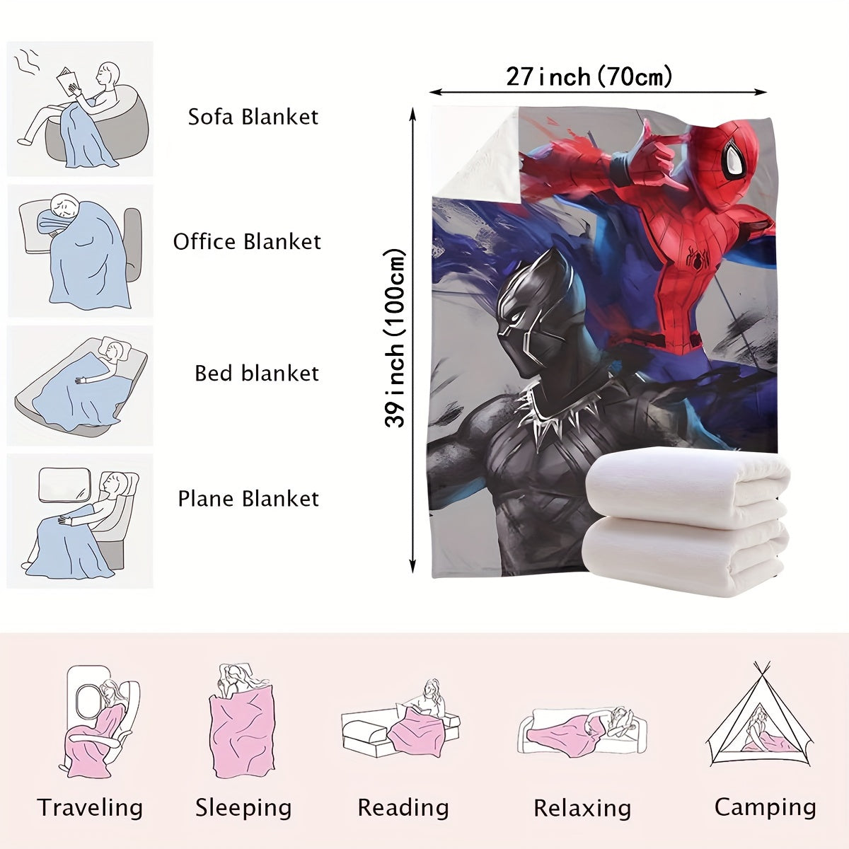 Superhero Themed Blanket for Kids and Adults Red Black Gray Interwoven Soft Cozy Gift