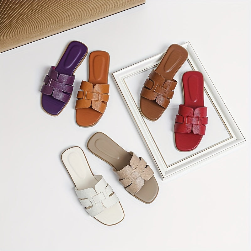 Women Summer Casual Flat Slip-On Sandals Open Toe Rubber Sole