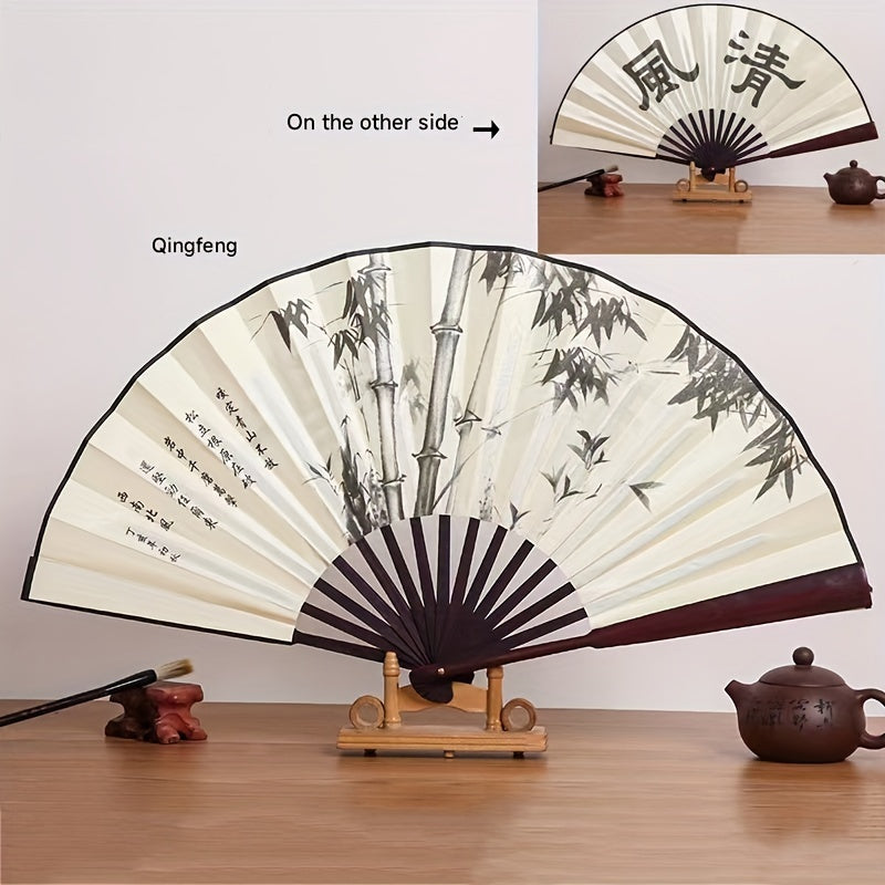 10-Inch Bamboo Folding Fan with Dual-Sided Silk Design Traditional Chinese Style Women’s Accessory