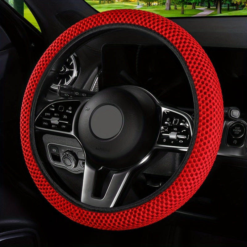 Universal 15-Inch Nylon Mesh Car Steering Wheel Cover Anti-Slip Durable