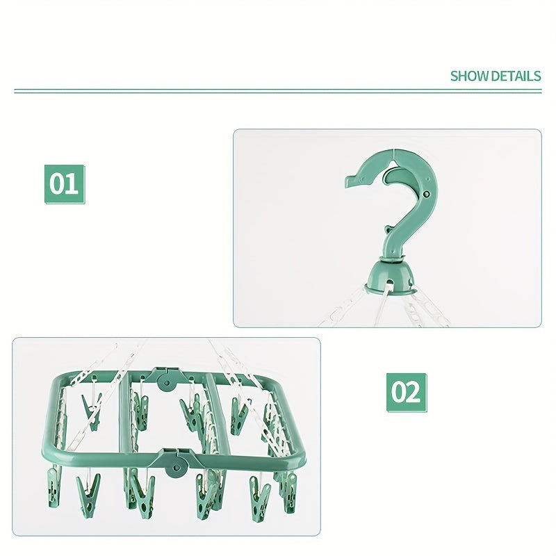 Большая пластиковая вешалка для носок с 32 зажимами, прочная сушилка для нижнего белья, органайзер для хранения в ванной, спальне, шкафу, гардеробе, доме, общежитии в розовом, синем или зеленом цвете.