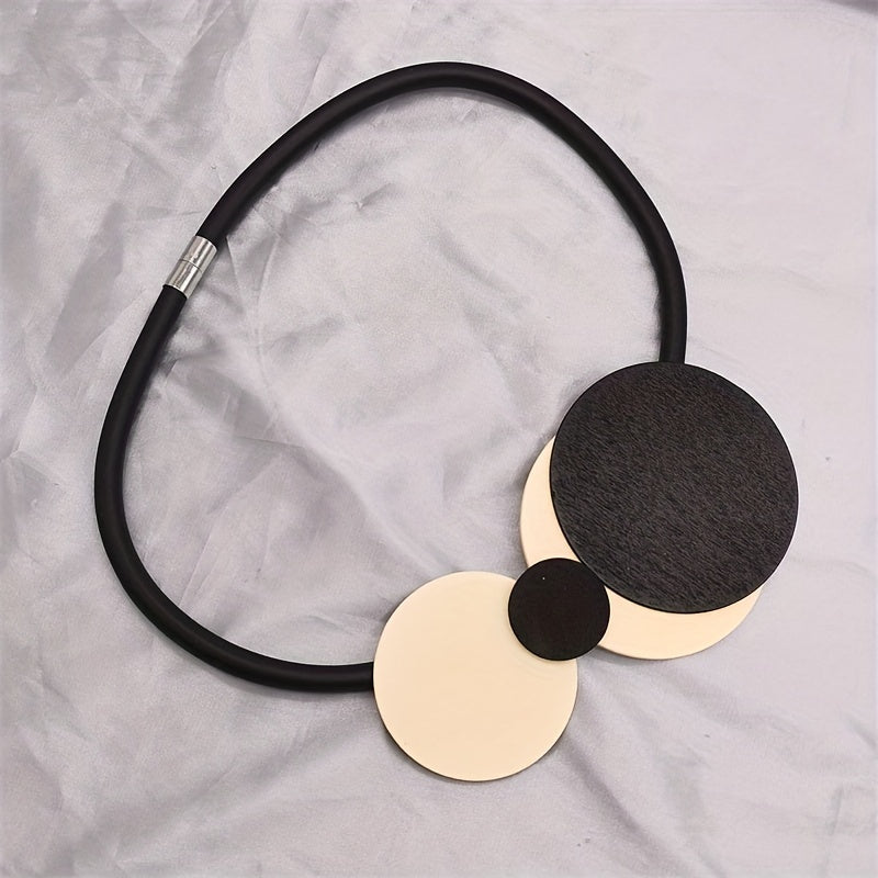 Wooden Pendant Necklace with Vintage Rubber Chain for Casual, Gothic, Bohemian Styles