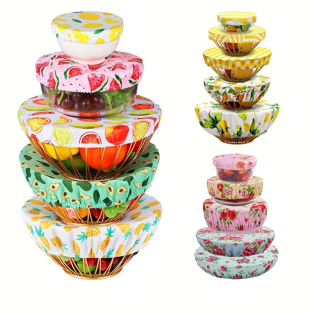 Reusable Fabric Bowl Lids Set in 5 Sizes for Food Storage