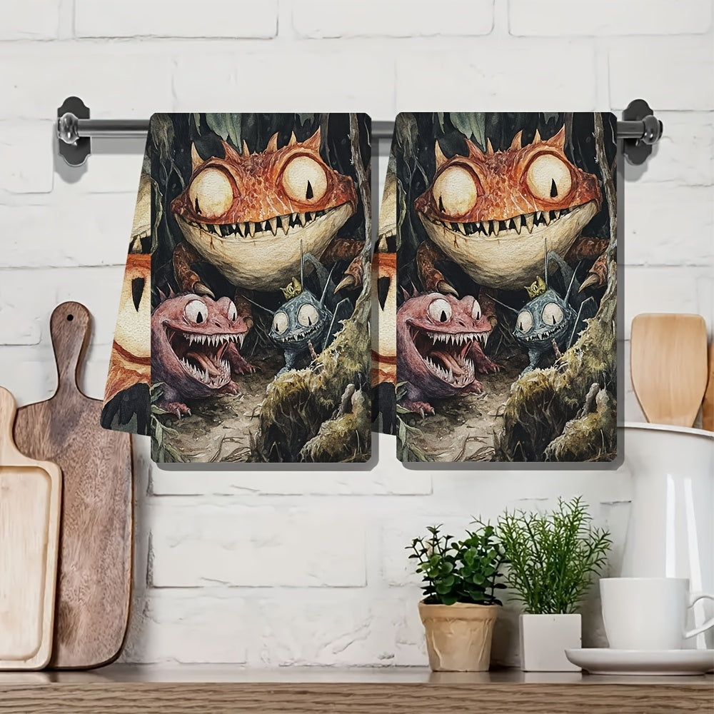 Dunyo bo'ylab Cryptid Creatures dizayni bilan bezatilgan ikki dona juda shinam oshxona sochiqlari. Bu juda yaxshi oson yuviladigan va yuqori singdiruvchi idish sochiqlari 40.64x60.96 sm o'lchamda bo'lib, oshxona ta'til bezaklari uchun mukammal. Bu