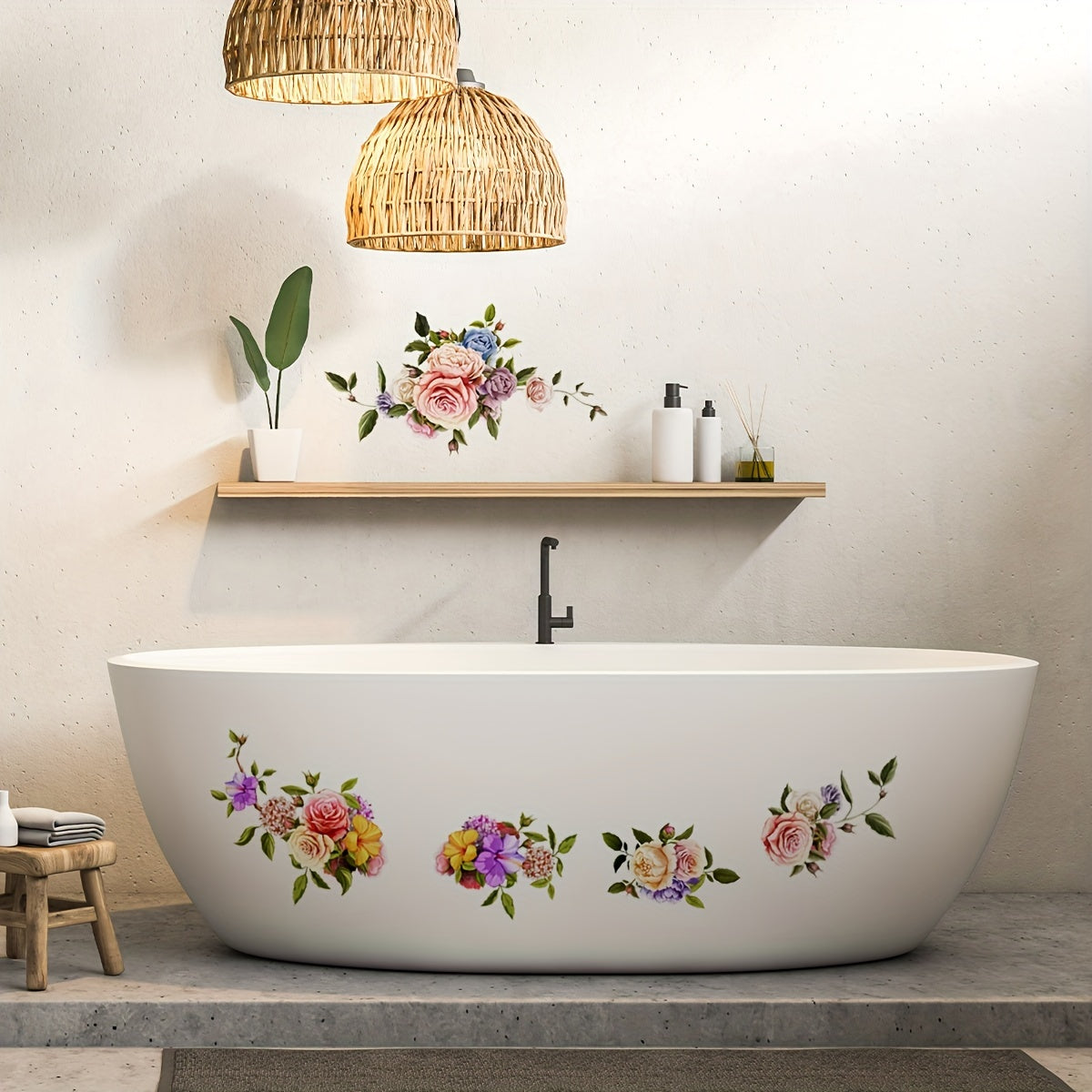 Vibrant Rose Pattern Bathroom Decal for Sinks Bathtubs and Toilets