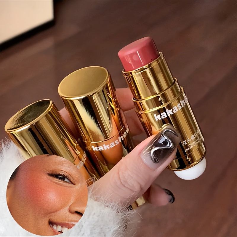 Women Waterproof Dual-Ended Blush Stick with Matte Finish Buildable Colors