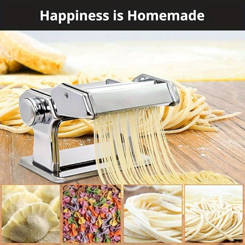 Stainless Steel Pasta Maker with 6 Adjustable Thickness Settings and Hand Crank