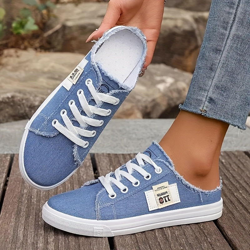 Women's Slip-On Low-Top Sneakers Black White Blue Casual All-Season