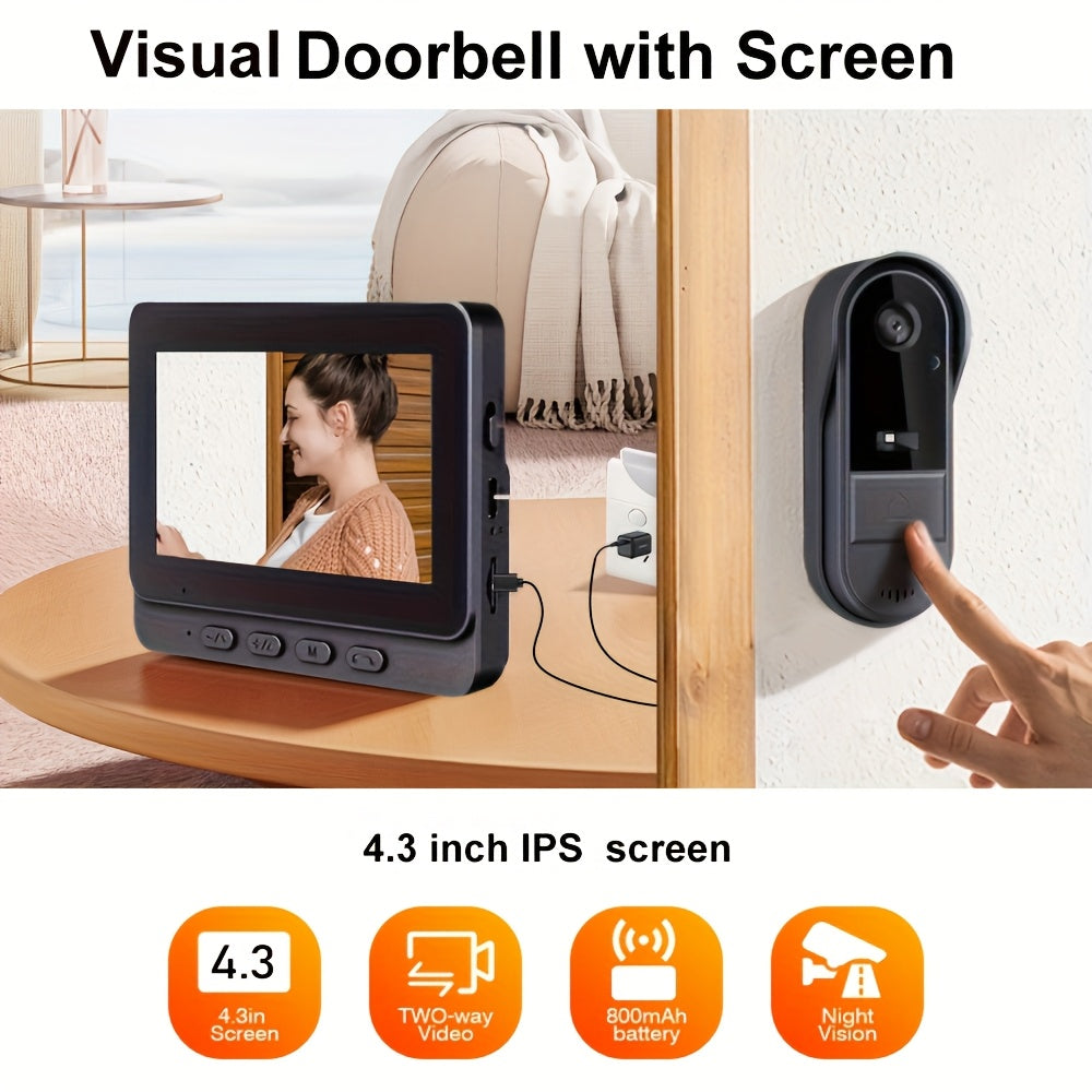 2 dona Video Dveri Qo'ng'irog'i, 4.3 dyuymli ekran, Infraqizil kechasi ko'rish, ikki tomonlama video qo'ng'iroq, uzoq batareya muddati, uy, ofis, do'kon uchun