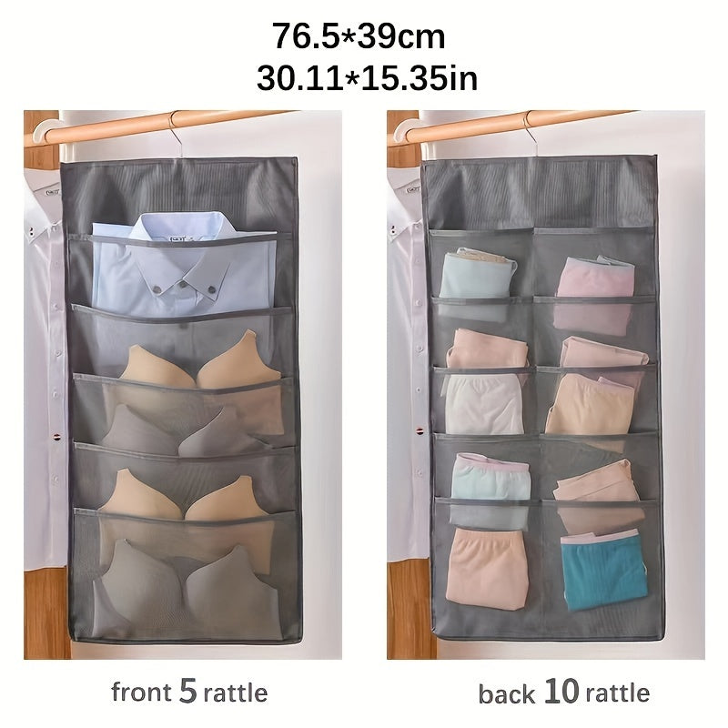 Dual-Sided Hanging Organizer for Underwear Socks Non Woven Foldable Grey Pink Ivory