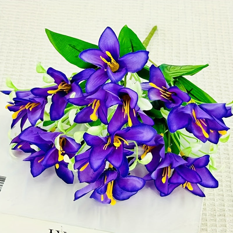 Ramo de lirios artificiales con 18 cabezas, azul y blanco, decoración para bodas, hogar y accesorios para fotografía