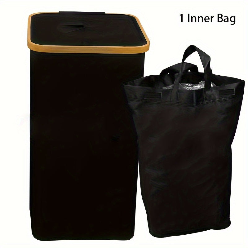Bamboo Kitchen Recycling Bin 26 Gallon Capacity Removable Tote Bag Indoor Use