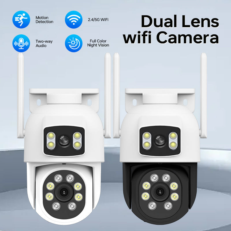 Dual Lens WiFi Security Camera 360° View Night Vision Motion Detection Two-Way Audio