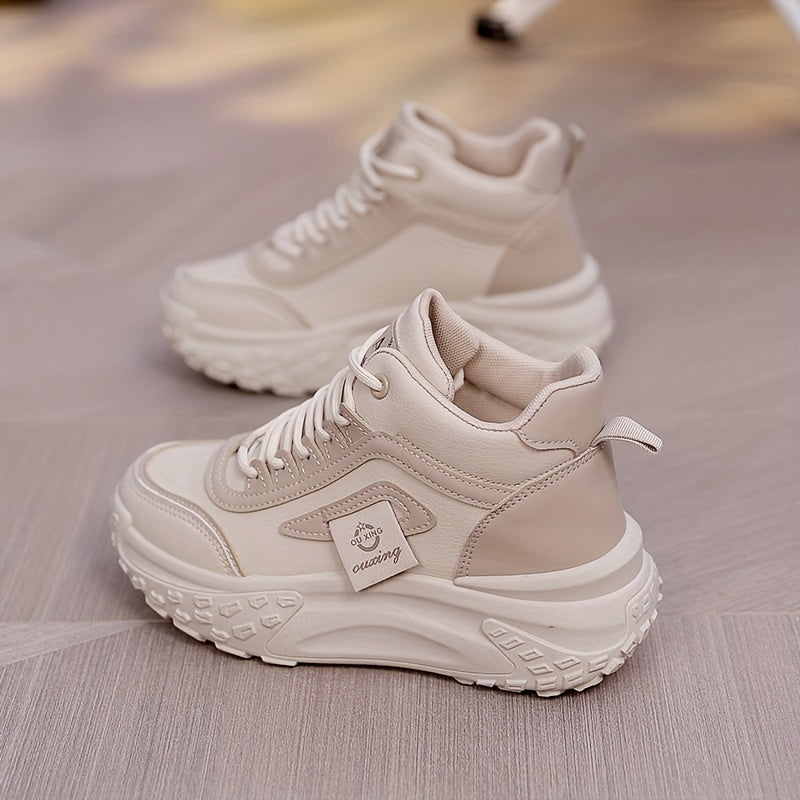 Women High-Top Sneakers Solid Color Casual Shoes All-Season Man-Made