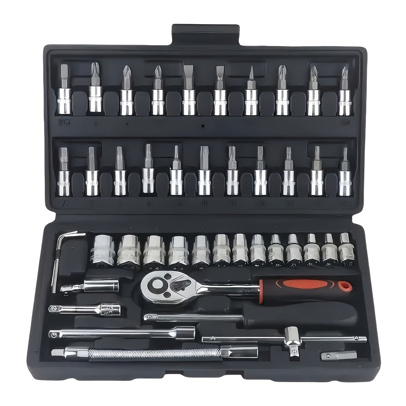 Kit de herramientas de reparación de coches de 46 piezas, juego de llaves de vaso y carraca de acero al carbono con caja de herramientas