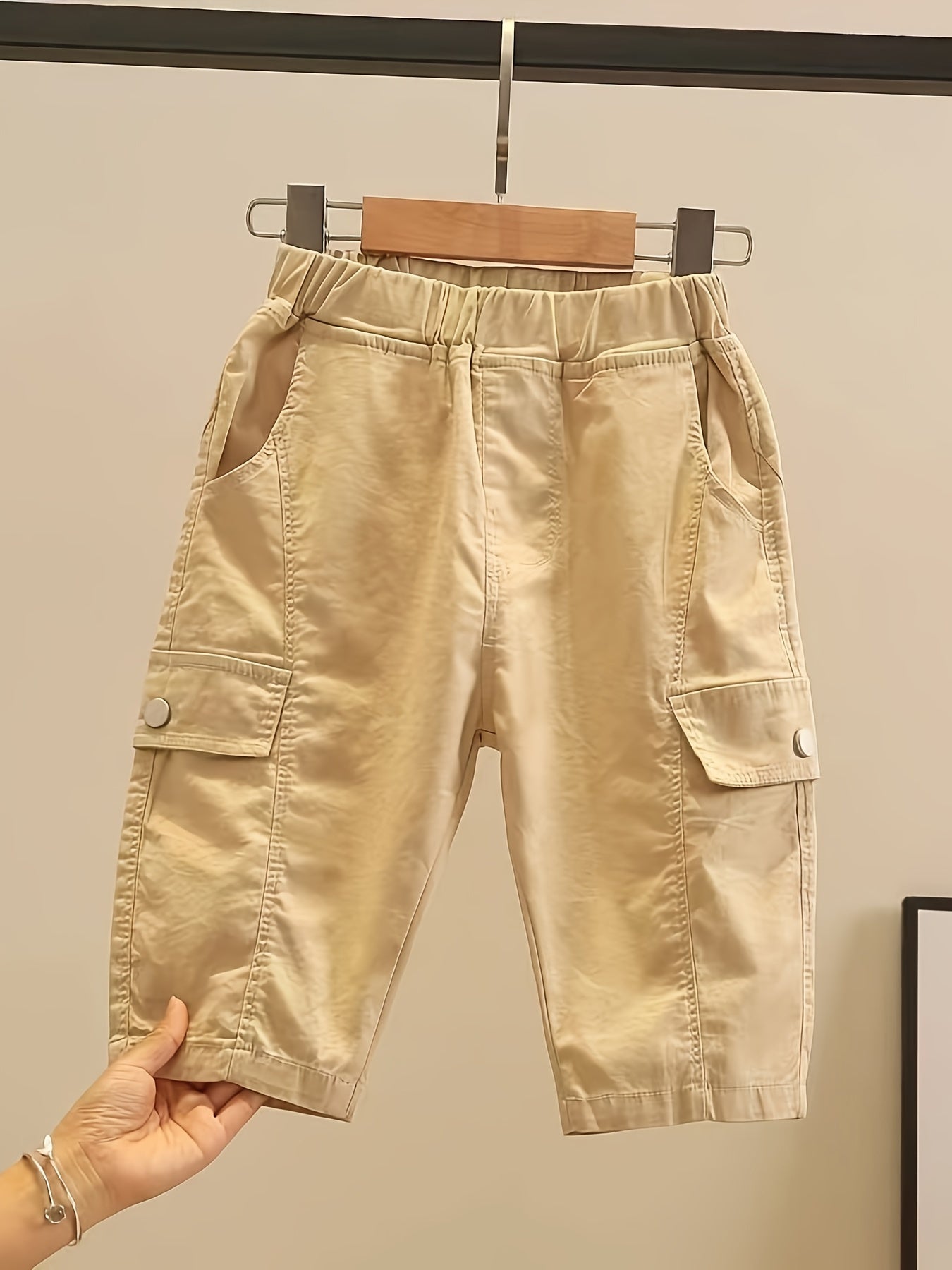 Kids Boys Cotton Cargo Shorts with Korean Style 3/4 Length Patchwork