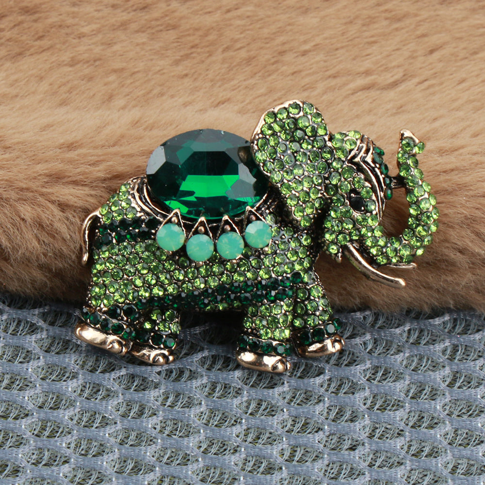 Enamel Elephant Brooch Pin with Rhinestones Cartoon Animal Jewelry for Women