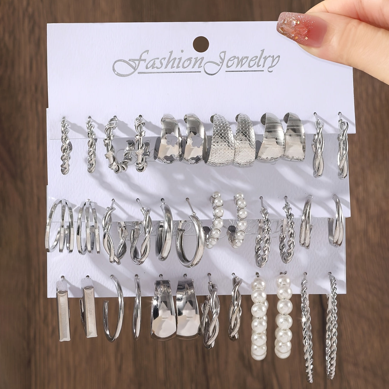 Женский набор серег-колье в бохо-стиле с геометрическими квадратами и кругами, инкрустированные жемчугом, с вырезанным цветочным узором