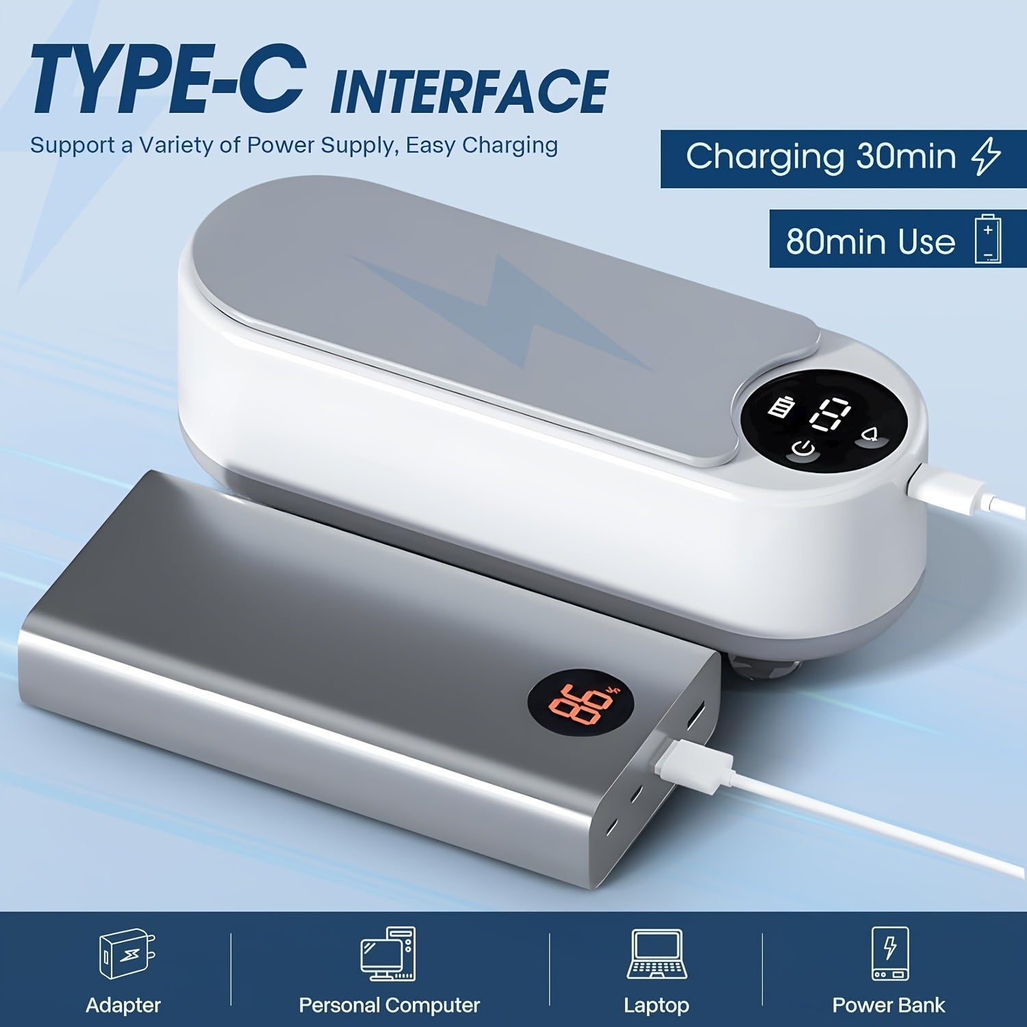 USB Rechargeable Portable Cleaner for Glasses Jewelry Dentures with High-Frequency Vibration