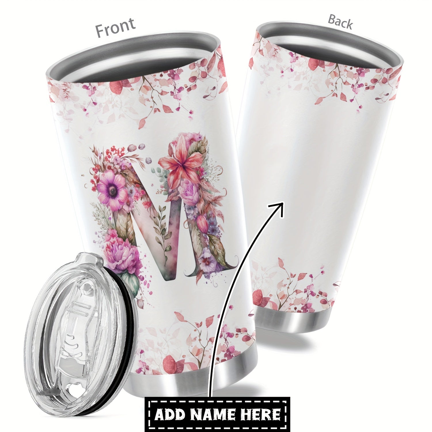 Shaxsiylashtirilgan Ism va Gul Dizayni bilan 20oz Izolyatsiyalangan Rostdan Oltin Terilgan Qattiq Po'latdan Tumbler