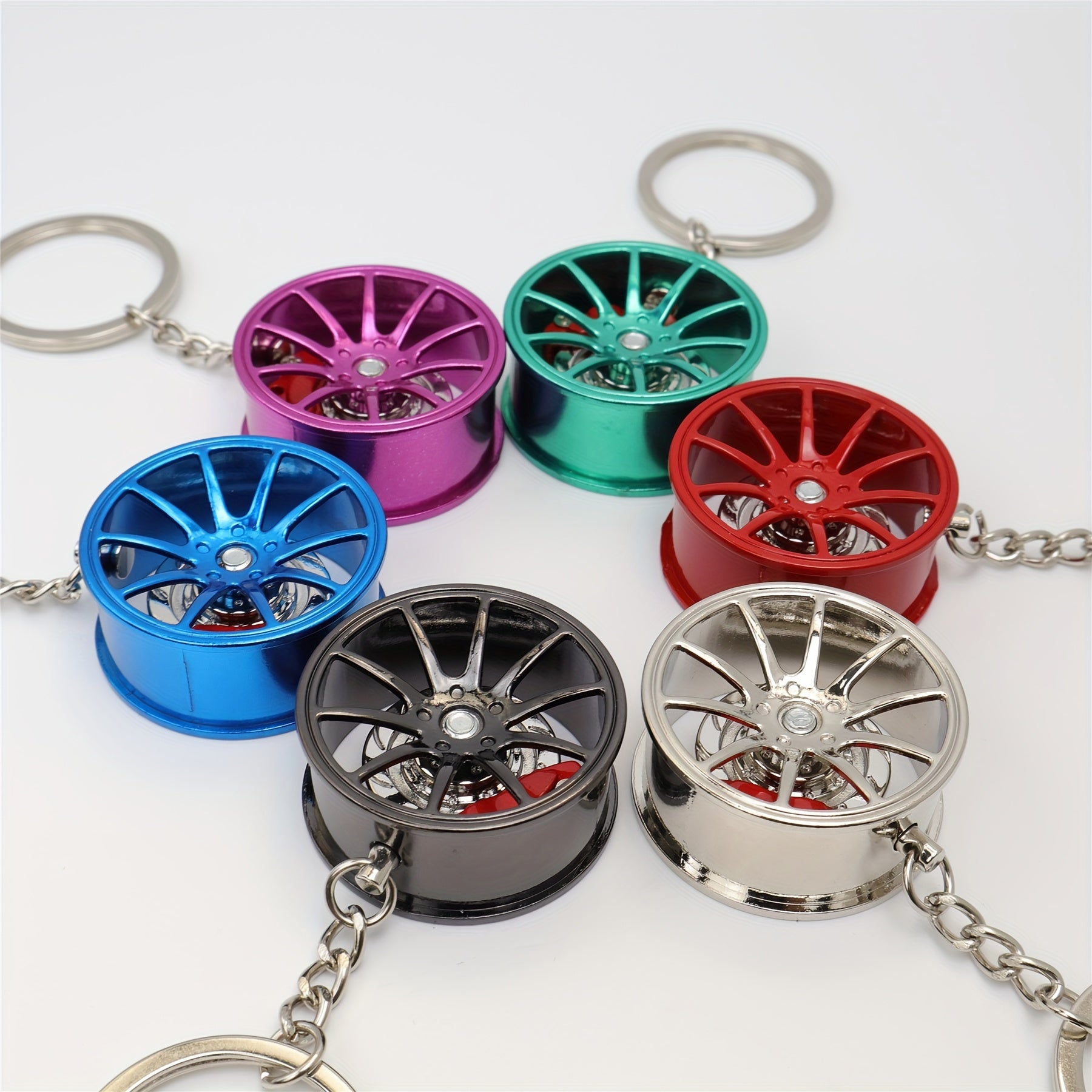 Unisex Zinc Alloy Car Wheel Hub Keychain Rotatable Key Ring Creative Gift