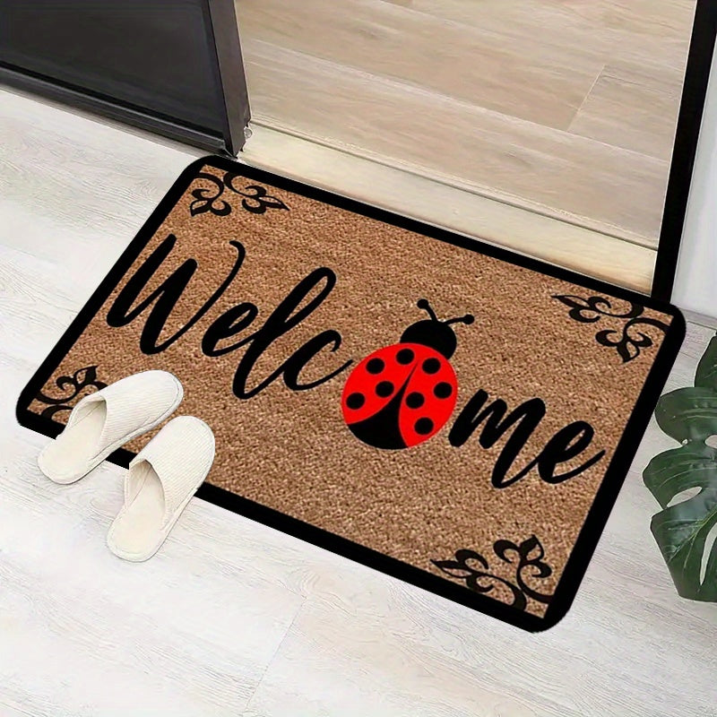 Ladybug Print Door Mat Non-Slip Polyester Entryway Rug 1.1cm Thick Washable