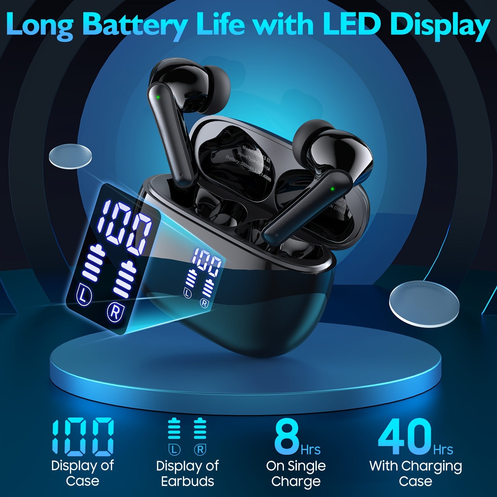 Tegishli boshqaruv, shovqinni kamaytiruvchi mikrofon, USB Type-C zaryadlash qutisi, 15 soat o'ynash vaqti, tez zaryad, 380mAh batareya, LED quvvat ko'rsatkichi bilan simsiz quloqchinlar. Sport, kattalar uchun ideal va mos keladi.