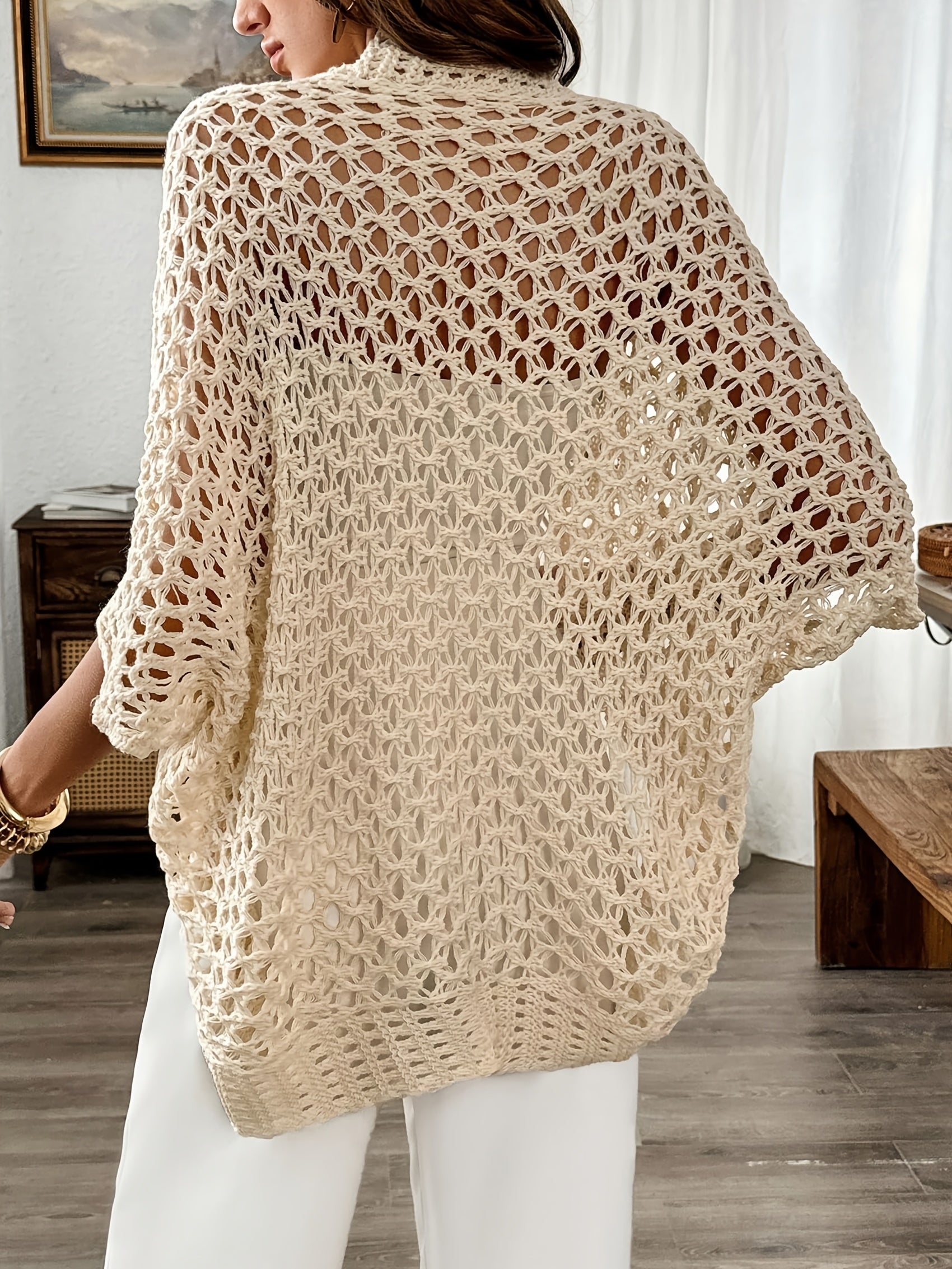 Ayollar uchun keng hajmli kardigan, tor kesim, engil, ochiq tarmoqli sviter, kuz va qish uchun