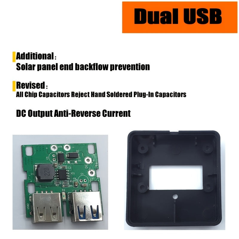 Convertidor alimentado por energía solar 6V-24V entrada doble USB 5V 3A salida plástico