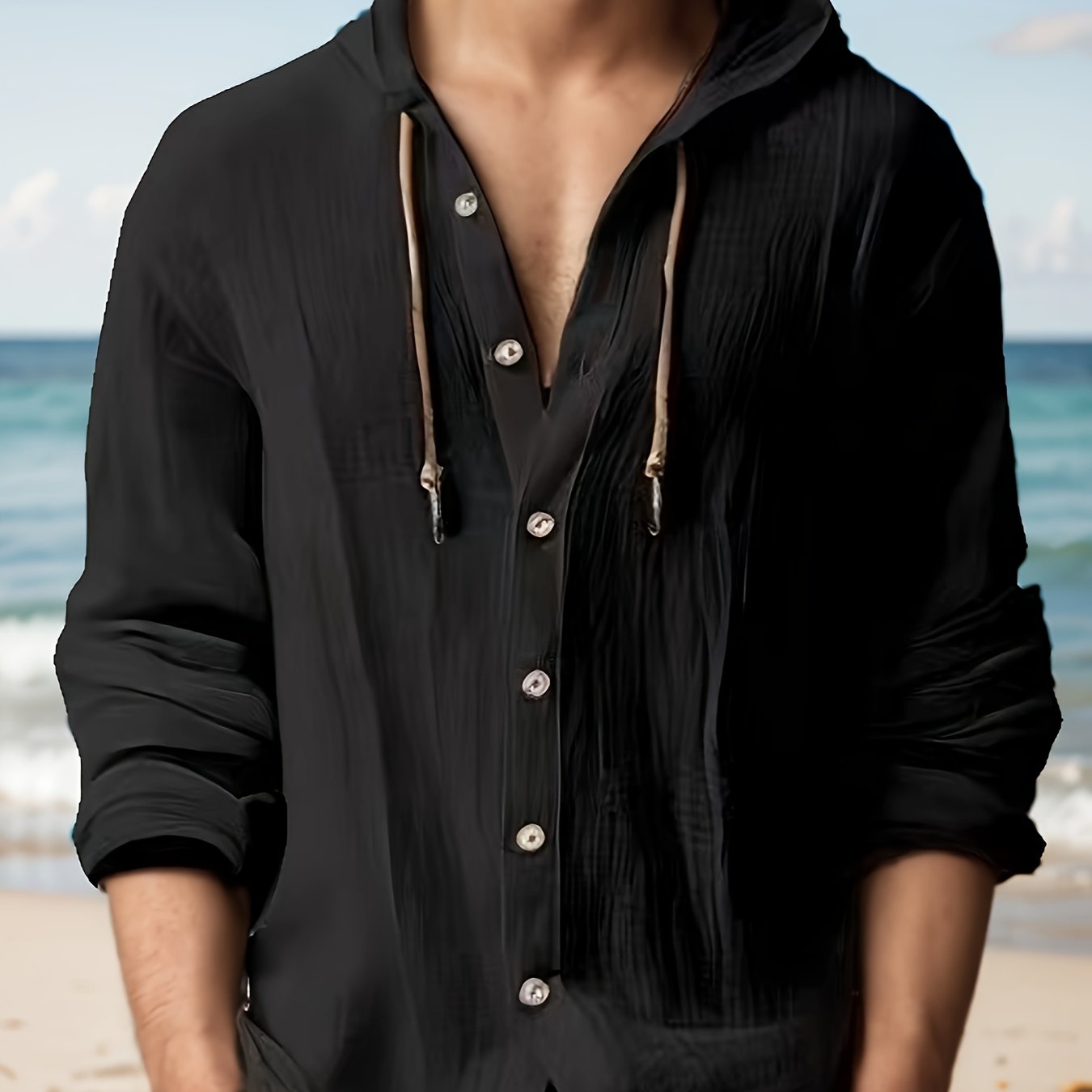 Men's Cotton Hooded Shirt Long Sleeve Casual Spring Fall Solid Color Regular Fit