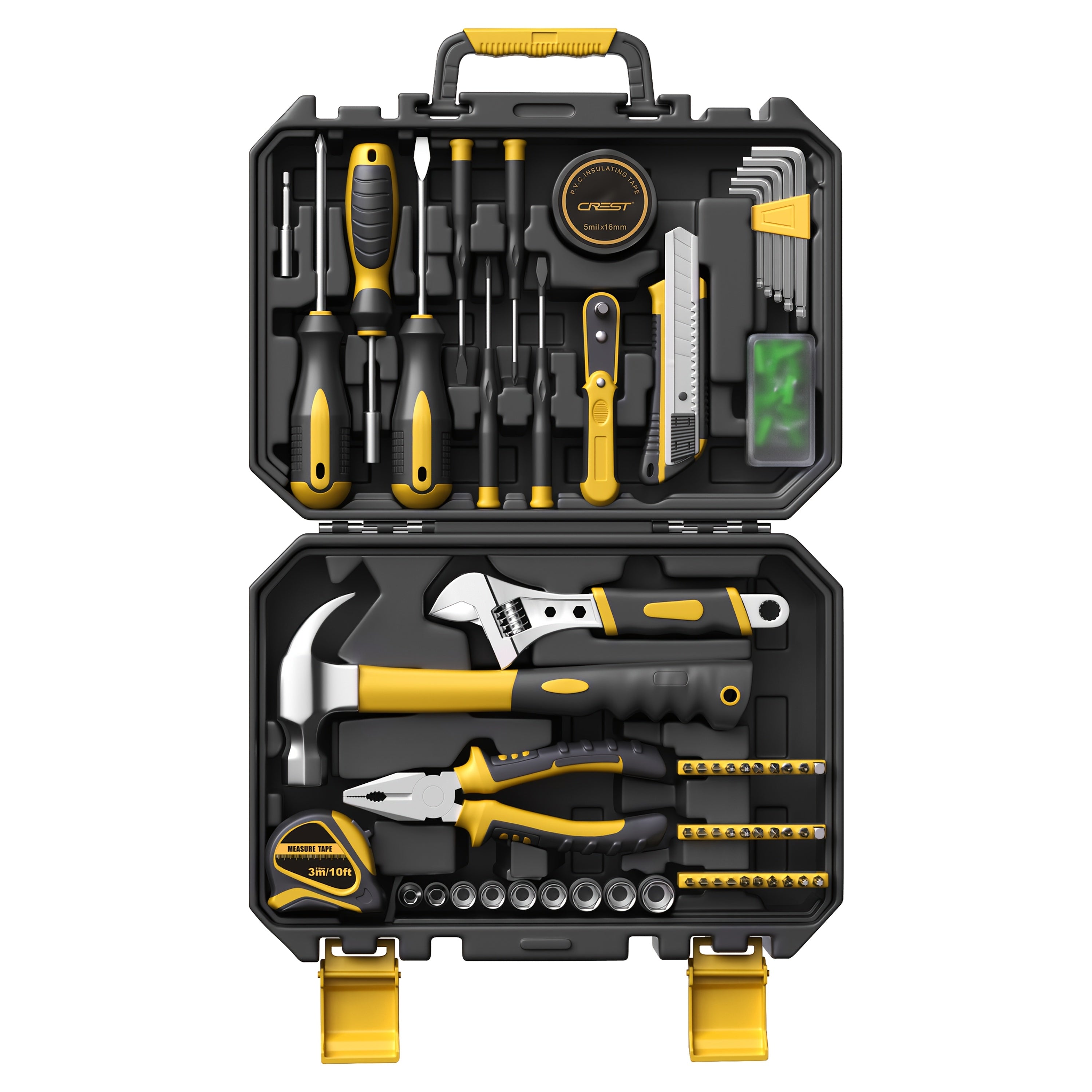25/26 Piece Household Hand Tool Set with Yellow Plastic Toolbox for DIY and Home Repairs