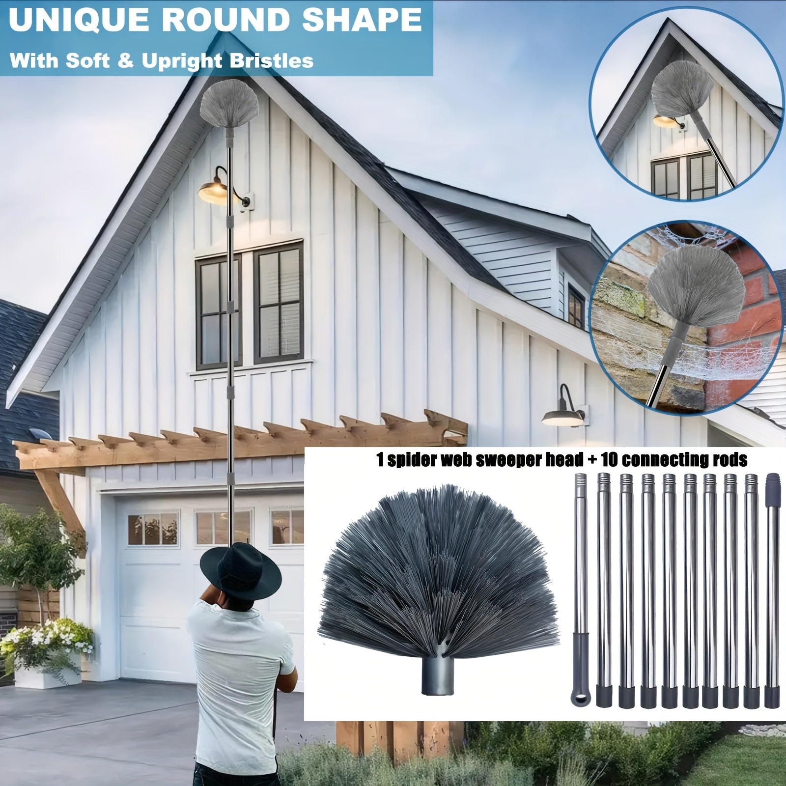 2 ta uzaytiriladigan baland shiftlar uchun chang tozalagichlar to'plami, 10 ta ustun bilan - baland shiftlar, jaluzilar va to'rg'ay to'rlarini quvvatga ehtiyoj sezmasdan oson tozalash uchun ideal.