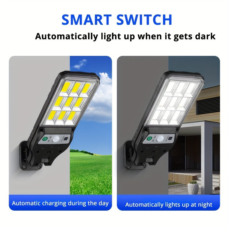 Solar Powered LED Wall Light with Motion Sensor Remote Control and Rechargeable Lithium Battery