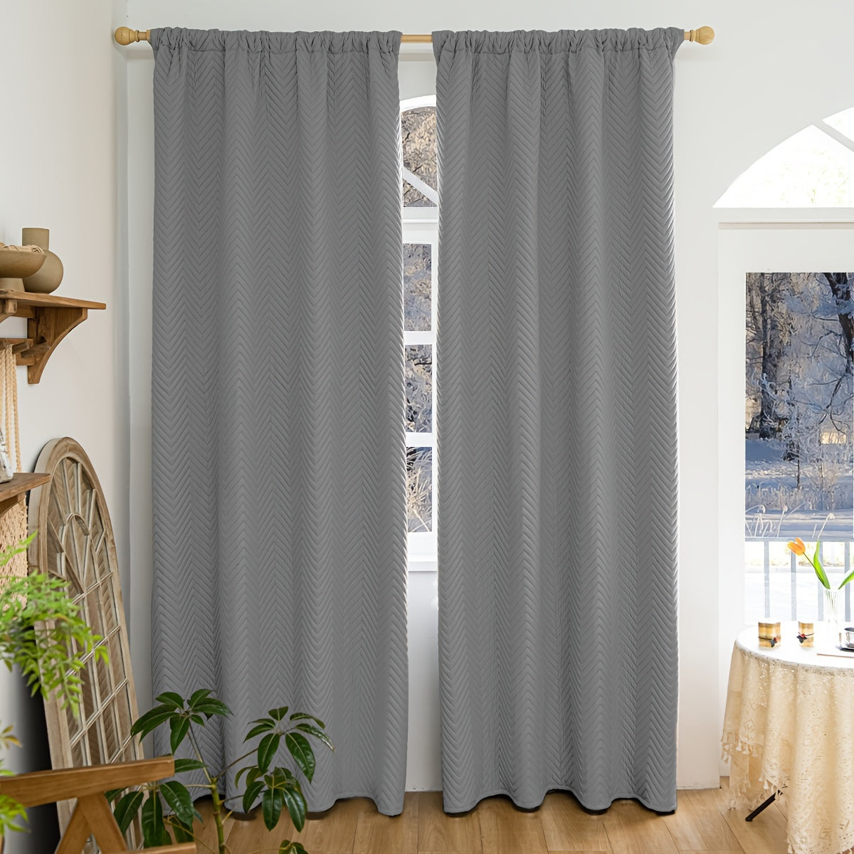 2-Piece Thick Blackout Curtains for Winter Soundproof Windproof Geometric Twill Polyester
